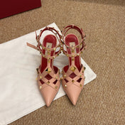 VALENTINO 26S OCKSTUD HEELS IN NUDE PEACH CALFSKIN