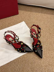 VALENTINO 26S OCKSTUD HEELS IN BLACK CALFSKIN