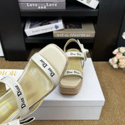 DIOR 26S ESPADRILLE WEDGE SANDAL IN BEIGE CANVAS AND CALFSKIN