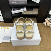 DIOR 26S ESPADRILLE WEDGE SANDAL IN BEIGE CANVAS AND CALFSKIN