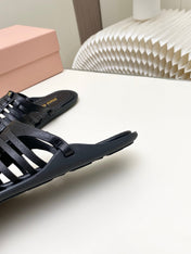 MIUMIU 26S SLIDES SANDAL IN BLACK CALFSKIN