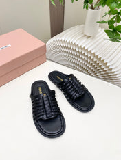 MIUMIU 26S SLIDES SANDAL IN BLACK CALFSKIN