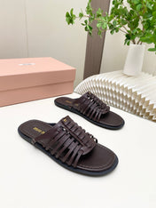 MIUMIU 26S SLIDES SANDAL IN DARK BROWN CALFSKIN