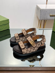 GG  SANDAL WITH DOUBLE G PECAN CARO LAMBSKIN