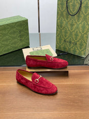 HORSEBIT LOAFER IN CHERRY RED SUEDE WITH GOLD HARDWARE