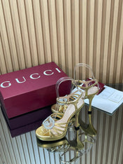 GUCCI 26S HIGH-HEELED SANDALS 125 MM IN GOLD CALFSKIN