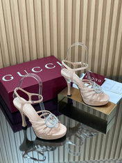 GUCCI 26S HIGH-HEELED SANDALS 125 MM IN BEIGE CALFSKIN