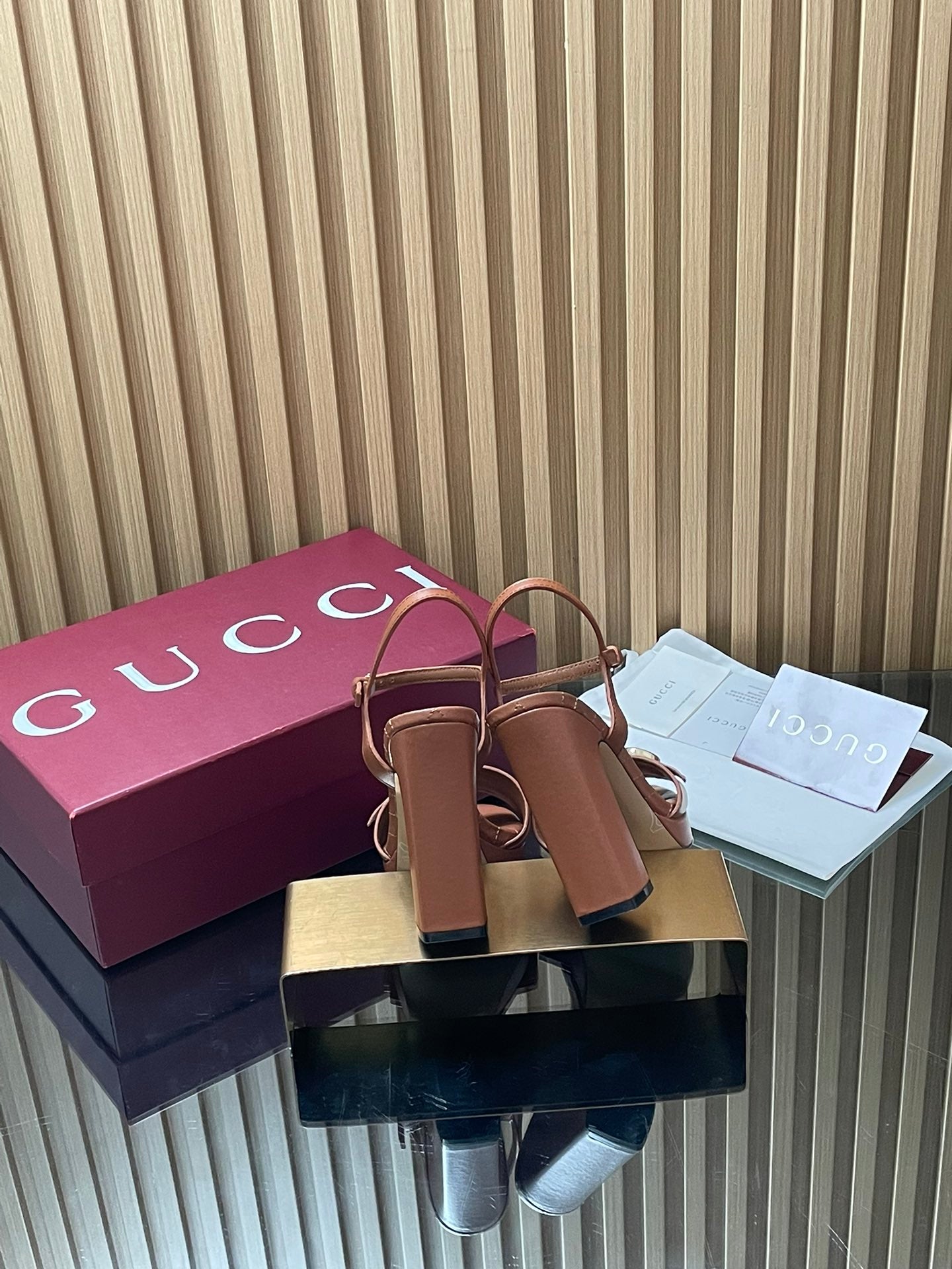GUCCI 26S HIGH-HEEL SANDALS 125 MM IN BROWN LAMBSKIN