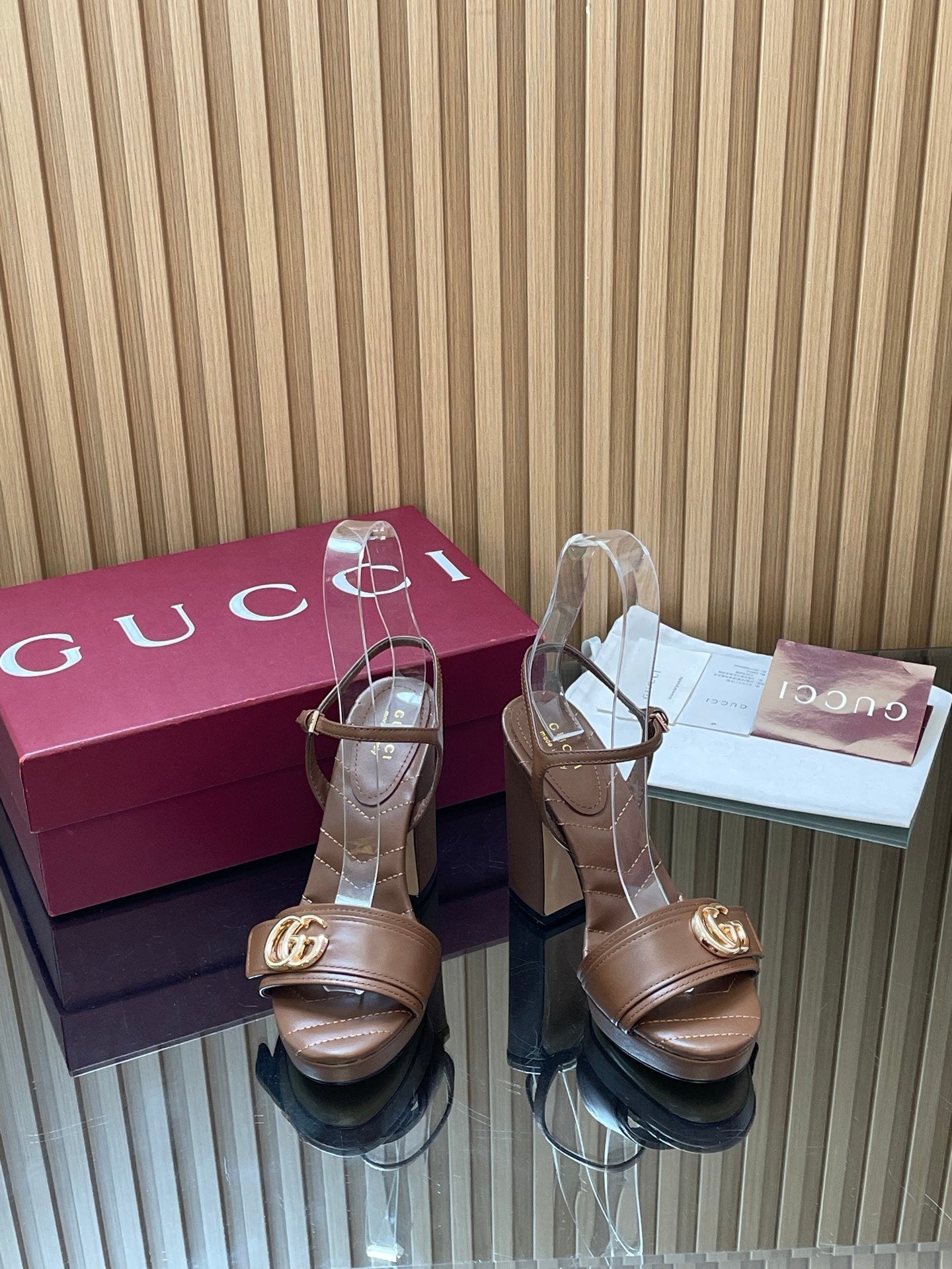 GUCCI 26S HIGH-HEEL SANDALS 125 MM IN DARK BROWN LAMBSKIN