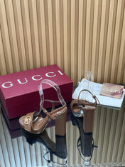 GUCCI 26S HIGH-HEEL SANDALS 125 MM IN DARK BROWN LAMBSKIN