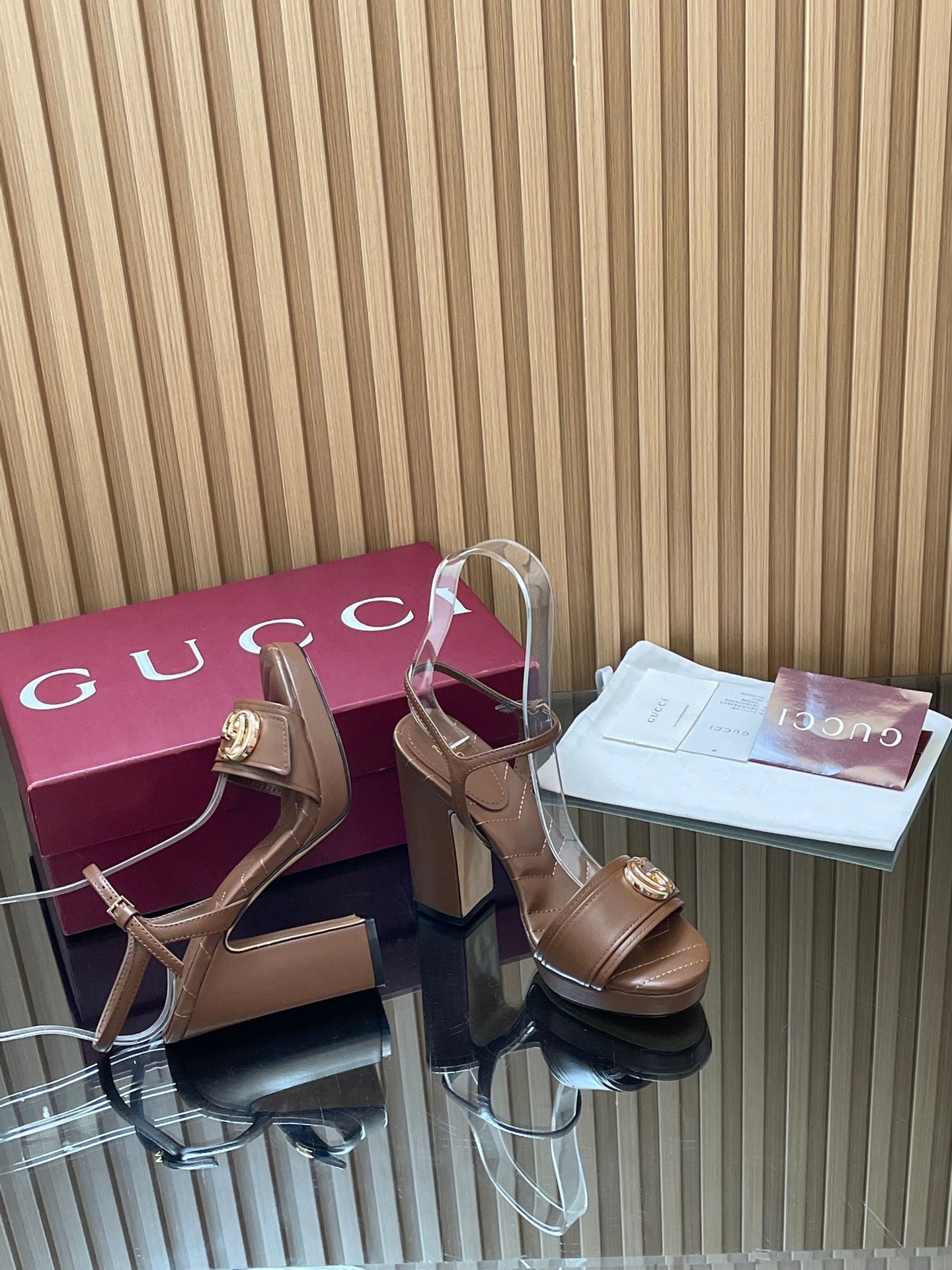 GUCCI 26S HIGH-HEEL SANDALS 125 MM IN DARK BROWN LAMBSKIN