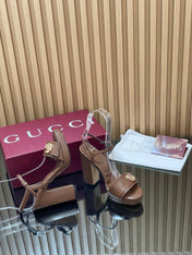 GUCCI 26S HIGH-HEEL SANDALS 125 MM IN DARK BROWN LAMBSKIN