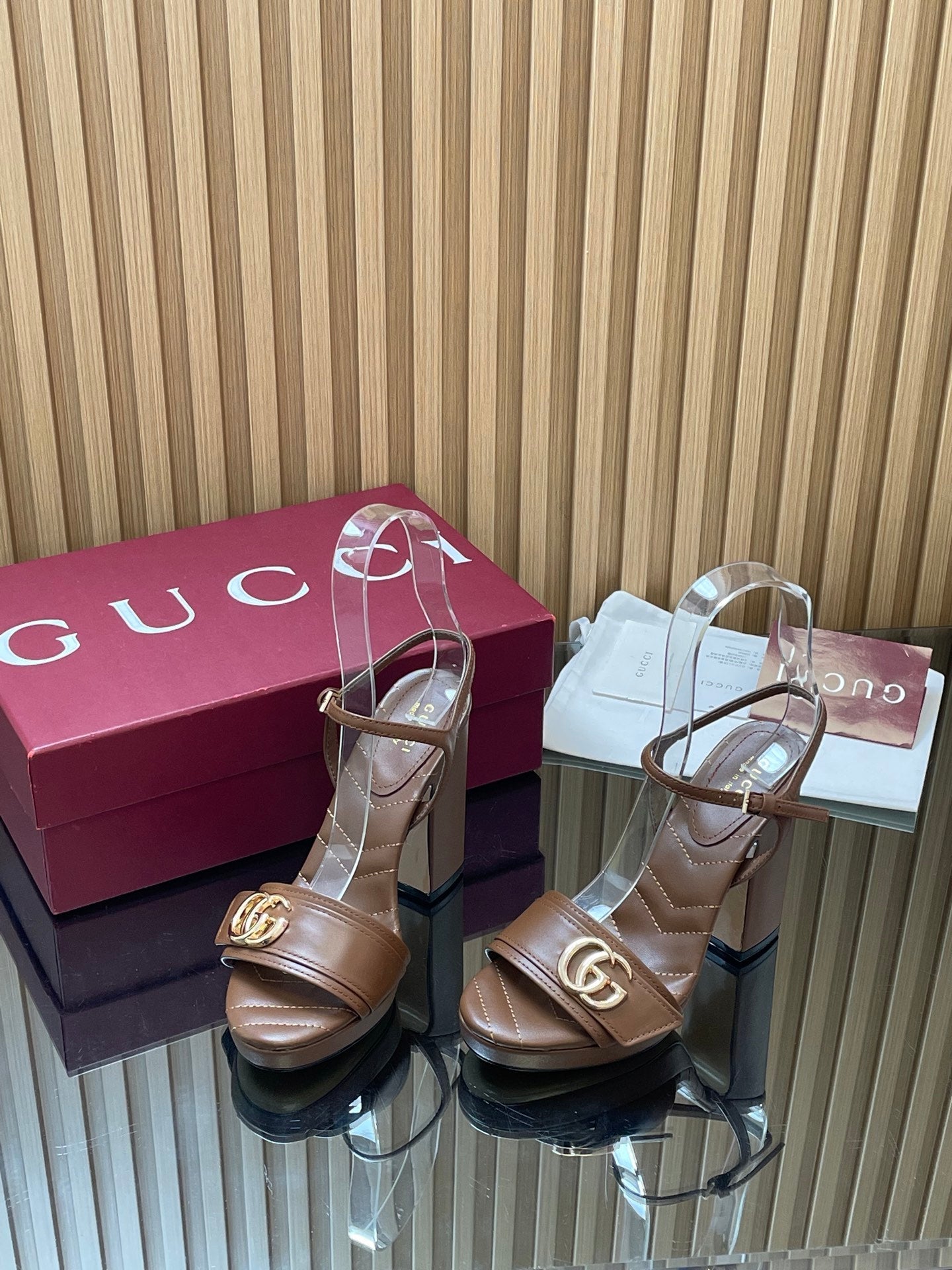 GUCCI 26S HIGH-HEEL SANDALS 125 MM IN DARK BROWN LAMBSKIN