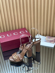 GUCCI 26S HIGH-HEEL SANDALS 125 MM IN DARK BROWN LAMBSKIN