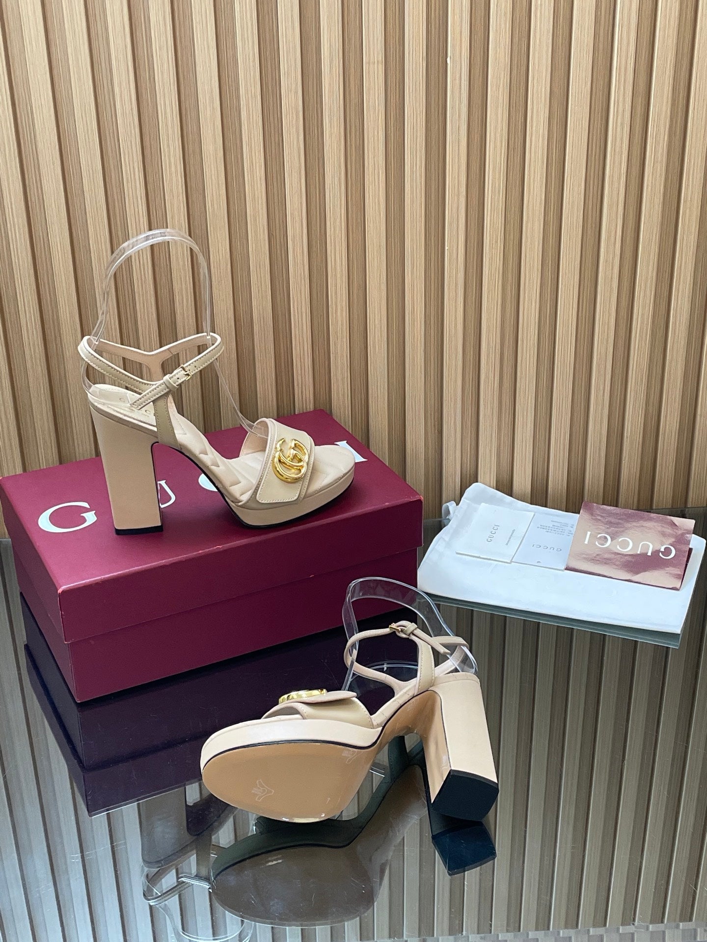 GUCCI 26S HIGH-HEEL SANDALS 125 MM IN BEIGE LAMBSKIN