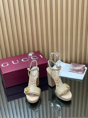 GUCCI 26S HIGH-HEEL SANDALS 125 MM IN BEIGE LAMBSKIN