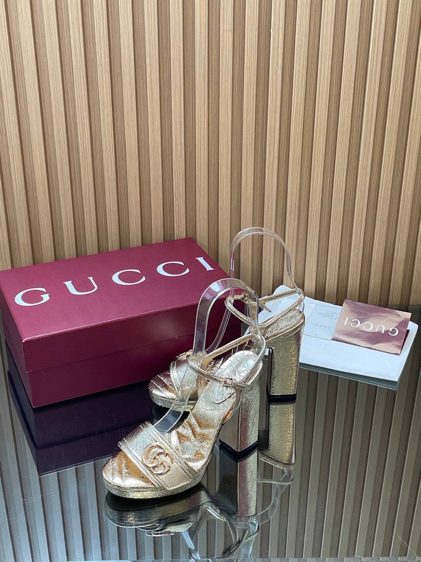 GUCCI 26S HIGH-HEEL SANDALS 125 MM IN METALLIC GOLD LAMBSKIN