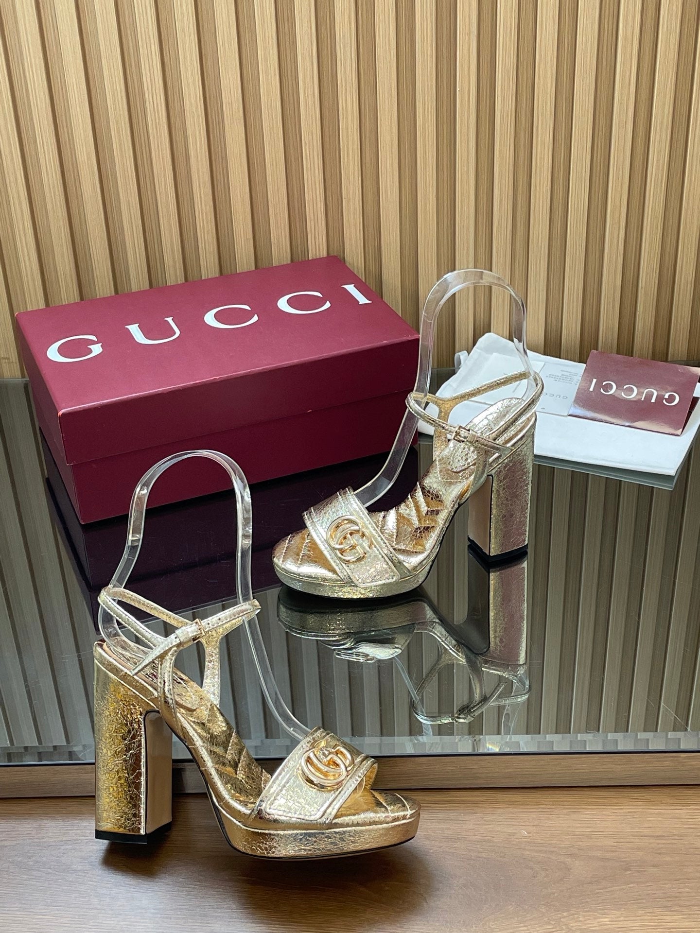 GUCCI 26S HIGH-HEEL SANDALS 125 MM IN METALLIC GOLD LAMBSKIN