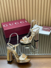 GUCCI 26S HIGH-HEEL SANDALS 125 MM IN METALLIC GOLD LAMBSKIN