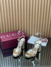 GUCCI 26S HIGH-HEEL SANDALS 125 MM IN METALLIC GOLD LAMBSKIN