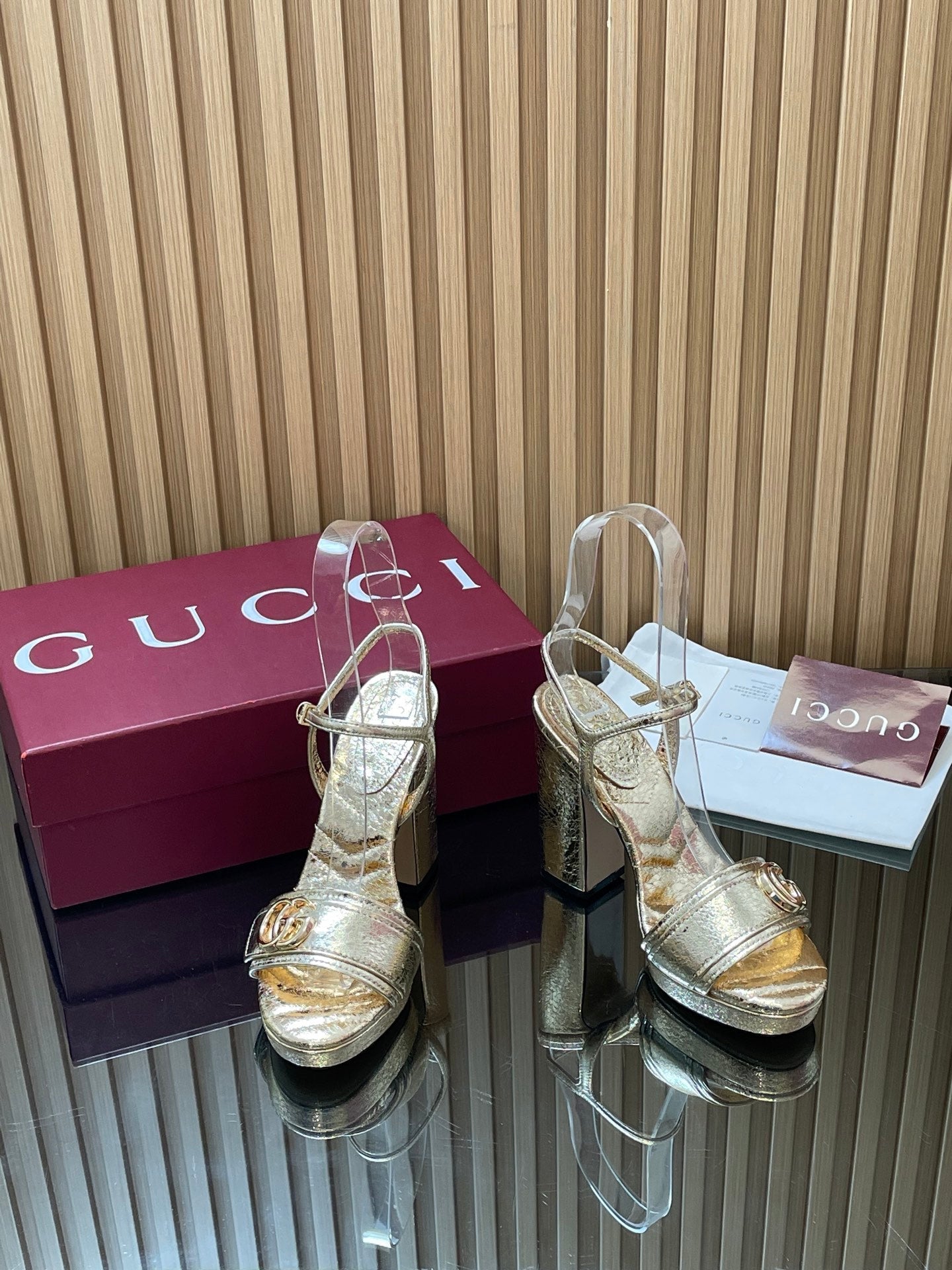 GUCCI 26S HIGH-HEEL SANDALS 125 MM IN METALLIC GOLD LAMBSKIN