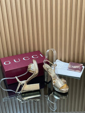 GUCCI 26S HIGH-HEEL SANDALS 125 MM IN METALLIC GOLD LAMBSKIN