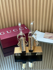GUCCI 26S HIGH-HEEL SANDALS 125 MM IN METALLIC GOLD LAMBSKIN