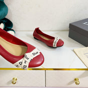 DIOR 26S BOW BALLET FLATS IN DARK RED CALFSKIN