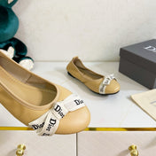 DIOR 26S BOW BALLET FLATS IN BEIGE CALFSKIN