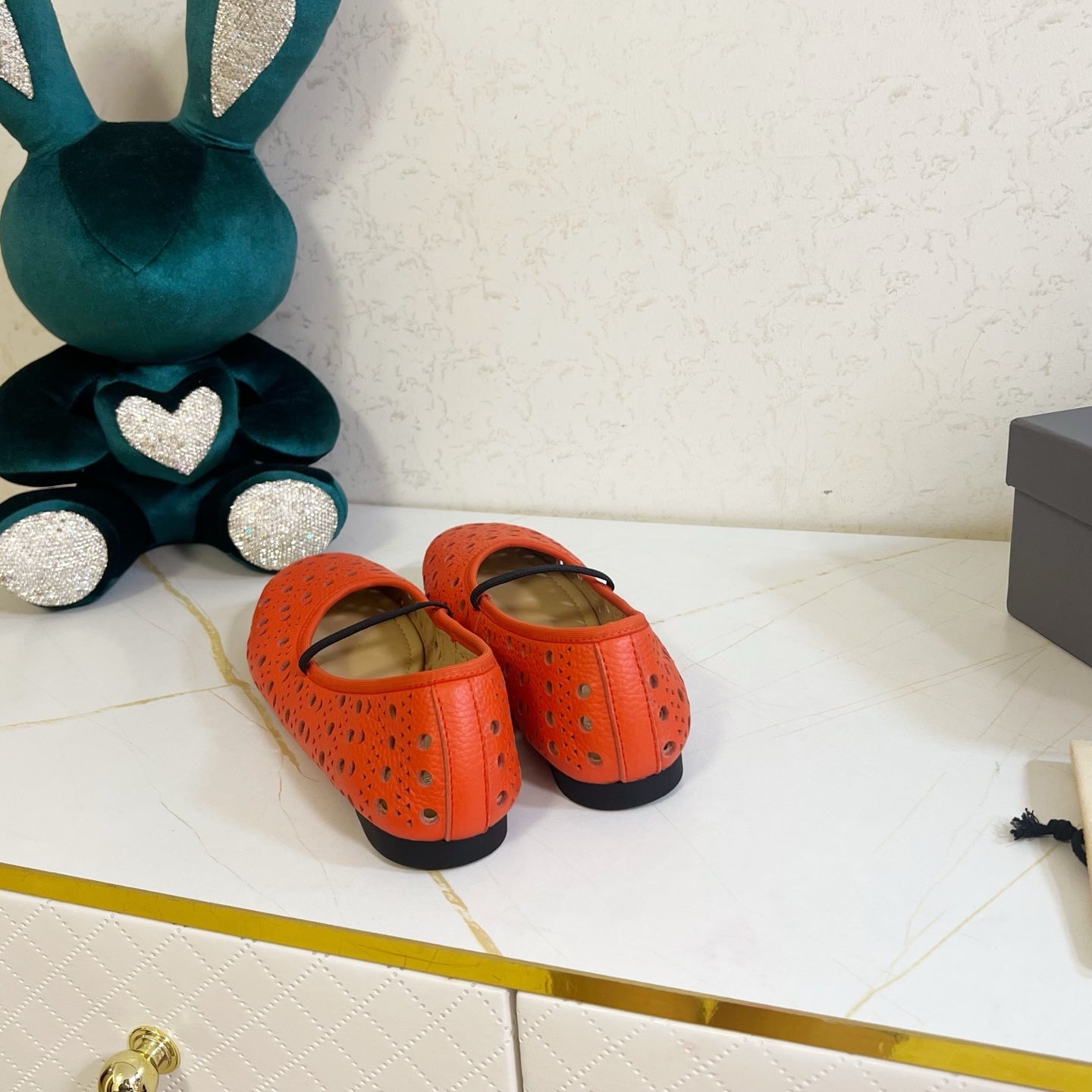DIOR 26S MARY JANE FLATS IN CORAL RED CALFSKIN