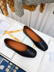 THE ROW 26S SQUARE TOE BALLET FLATS IN BLACK CALFSKIN