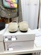 THE ROW 26S SQUARE TOE BALLET FLATS IN IVORY WHITE CALFSKIN