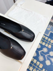 THE ROW 26S SQUARE TOE BALLET FLATS IN FULL BLACK CALFSKIN