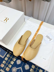 THE ROW 26S ROUND TOE MULES IN BEIGE CALFSKIN