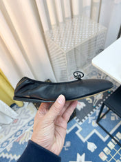 THE ROW 26S BALLET FLATS IN BLACK CALFSKIN ELASTIC TRIM WITH BOW