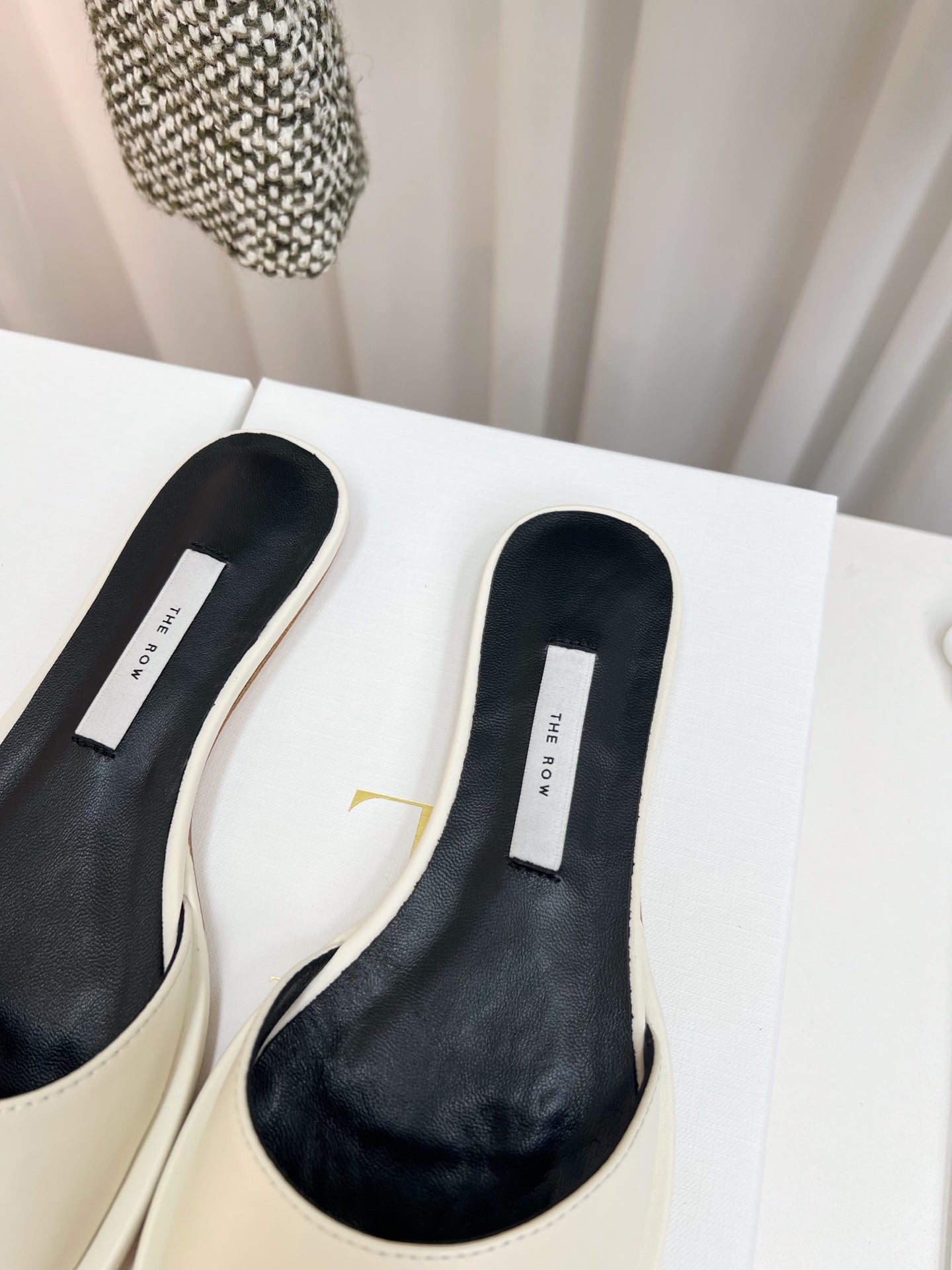 THE ROW 26S PIXEL APPLIQUE MULES IN IVORY WHITE CALFSKIN