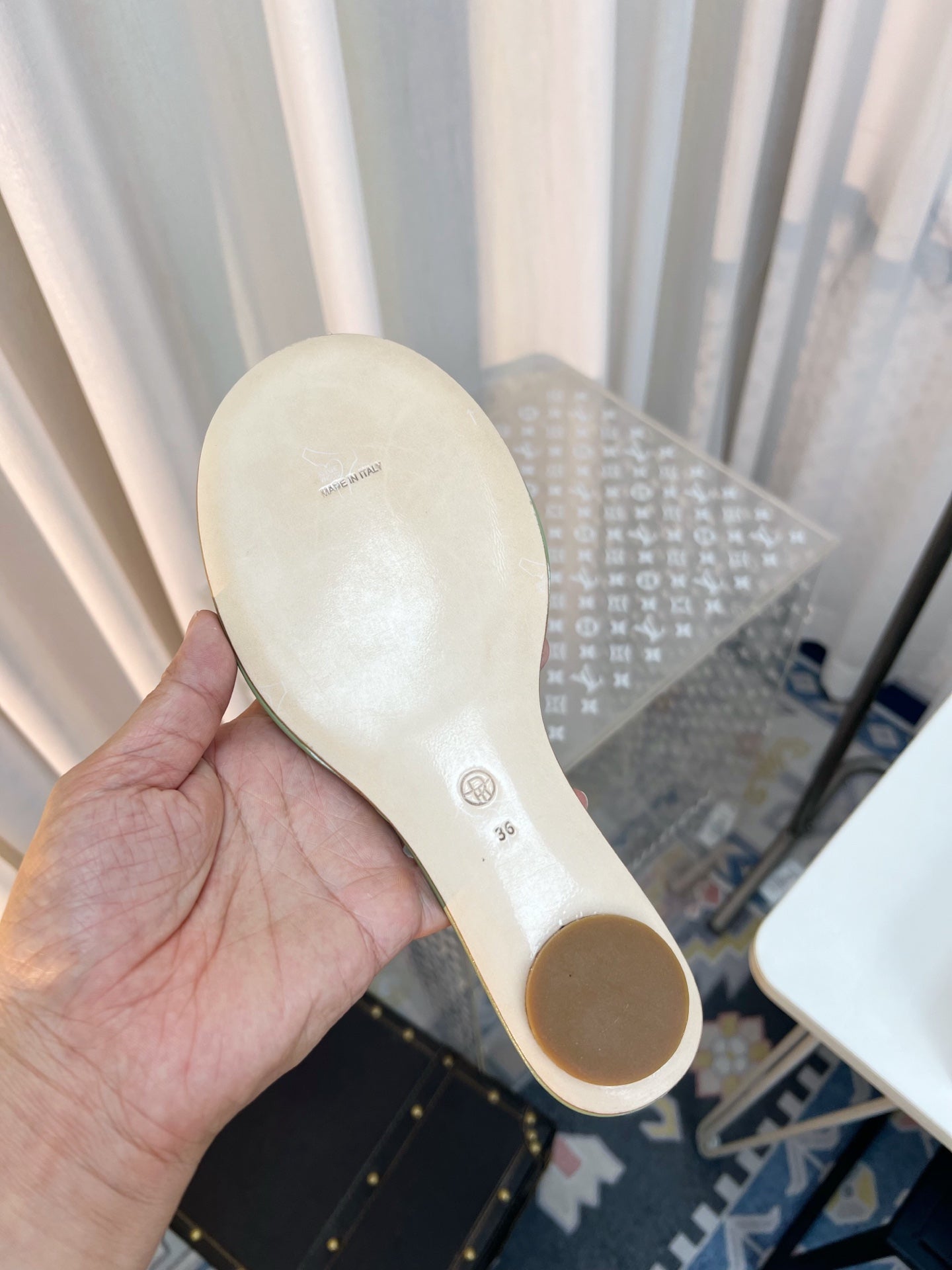 THE ROW 26S PIXEL APPLIQUE MULES IN PISTACHIO GREEN CALFSKIN