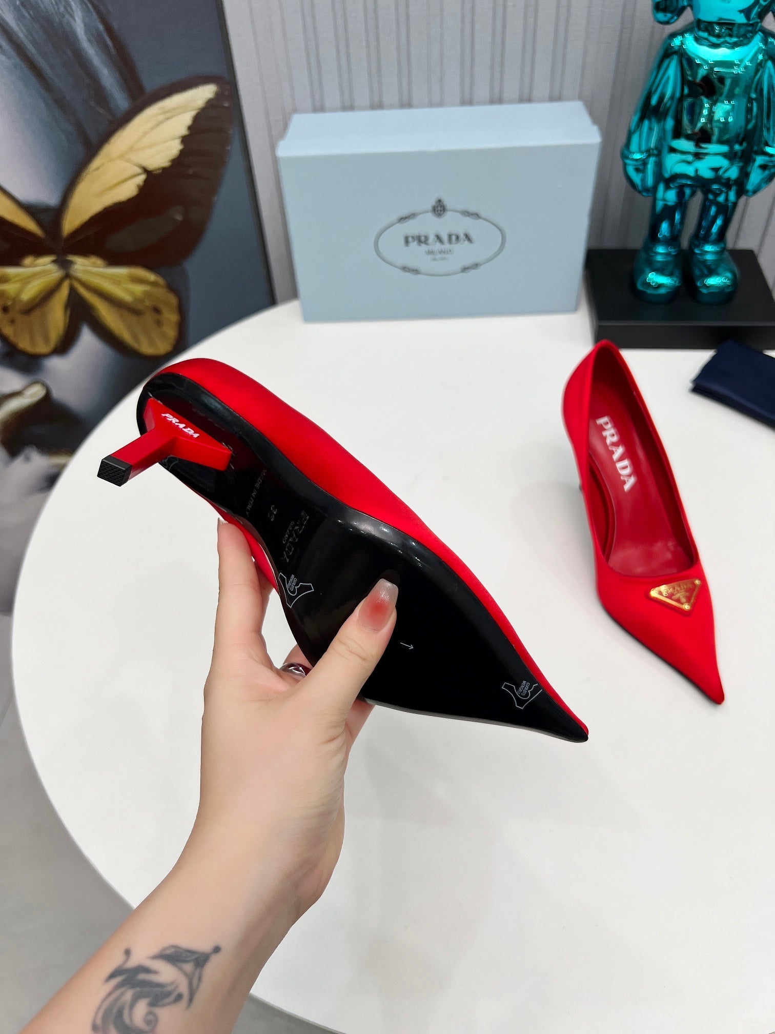 PRADA 26S POINTED TOE PUMPS STILETTO HEEL 80MM IN DARK RED SATIN