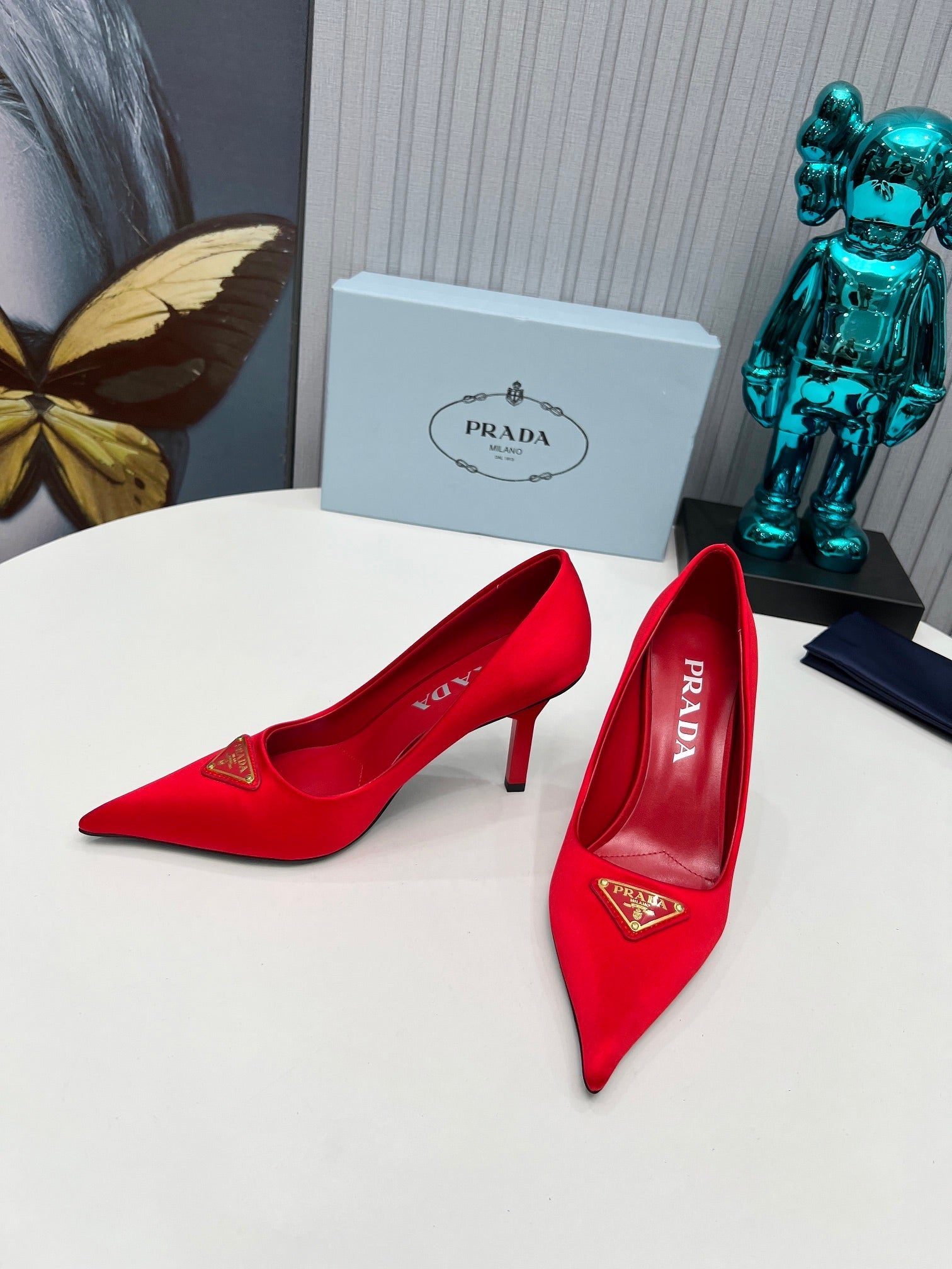 PRADA 26S POINTED TOE PUMPS STILETTO HEEL 80MM IN DARK RED SATIN