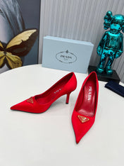 PRADA 26S POINTED TOE PUMPS STILETTO HEEL 80MM IN DARK RED SATIN