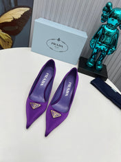 PRADA 26S POINTED TOE PUMPS STILETTO HEEL 80MM IN DEEP PURPLE SATIN