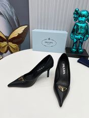 PRADA 26S POINTED TOE PUMPS STILETTO HEEL 80MM IN BLACK CALFSKIN
