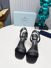 PRADA 26S ANKLE STRAP SANDALS STILETTO HEEL 80MM IN BLACK CALFSKIN
