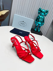 PRADA 26S STRAPPY SANDALS STILETTO HEEL 60MM IN DARK RED SATIN
