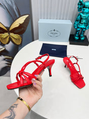 PRADA 26S STRAPPY SANDALS STILETTO HEEL 60MM IN DARK RED CALFSKIN