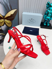 PRADA 26S STRAPPY SANDALS STILETTO HEEL 60MM IN DARK RED CALFSKIN