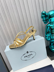 PRADA 26S STRAPPY SANDALS STILETTO HEEL 60MM IN GOLD CALFSKIN