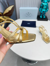 PRADA 26S STRAPPY SANDALS STILETTO HEEL 60MM IN GOLD CALFSKIN