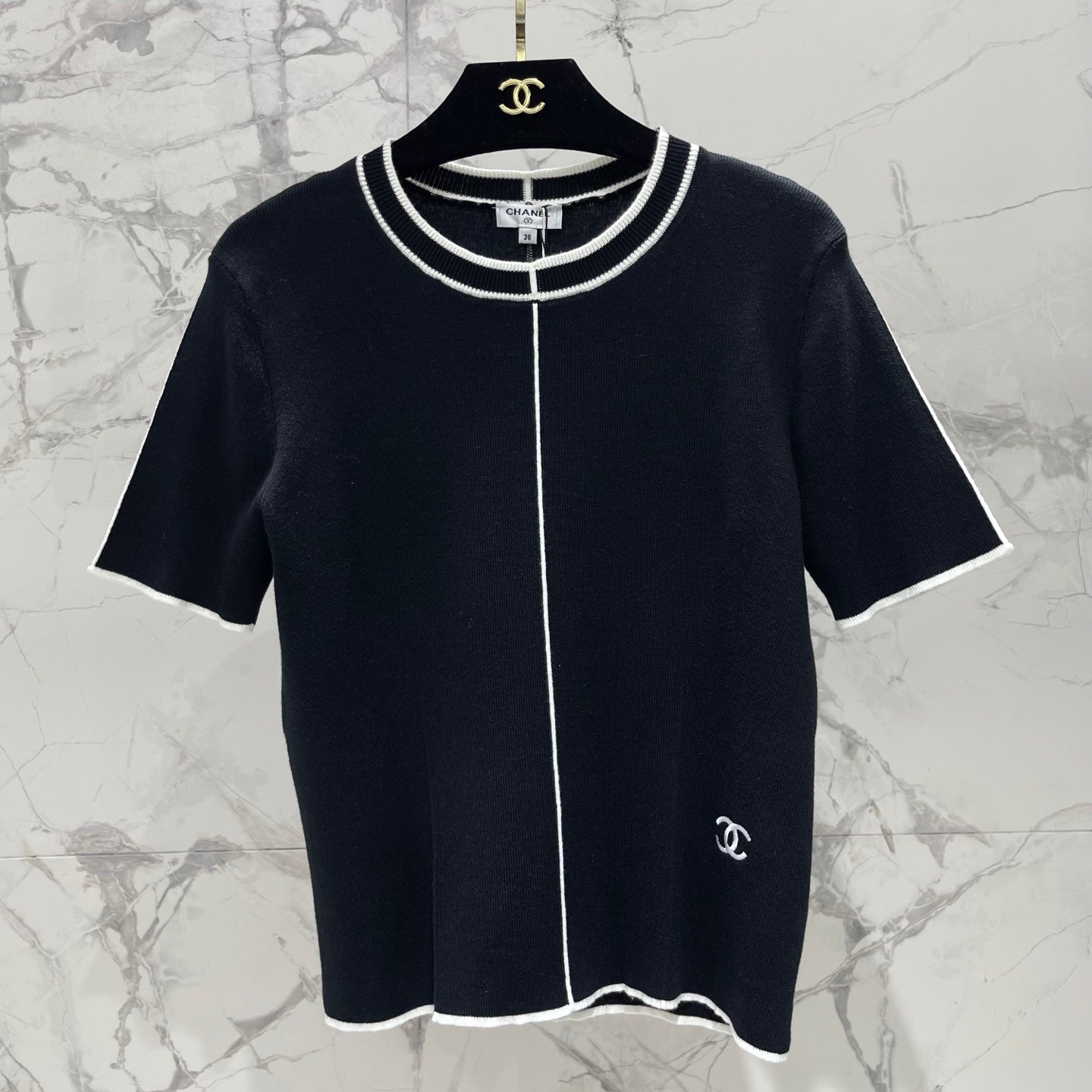 CHANEL 26S SHORT SLEEVE CREW NECK KNIT TOP 1627