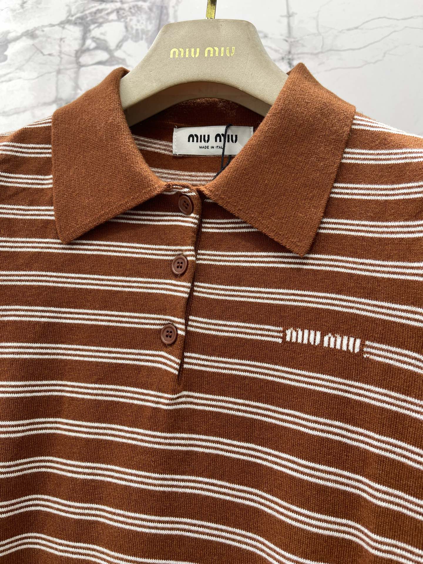 MIUMIU 26S SHORT-SLEEVE KNIT POLO SHIRT 1393